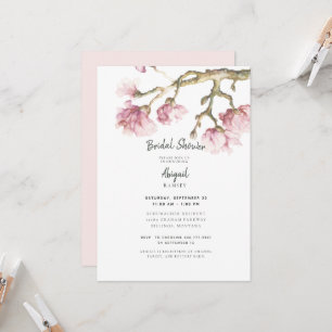 Invitación Magnolia rosa elegante florecimiento de flores de 