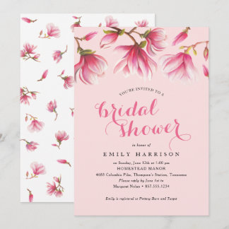 Invitación Magnolia rosa elegante flores de novia ducha