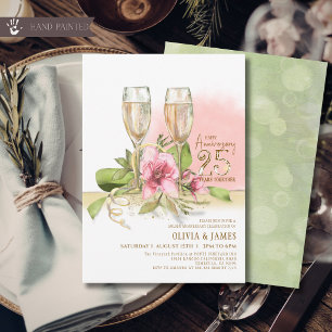 Invitación Magnolia rosa floral 25 aniversario elegante