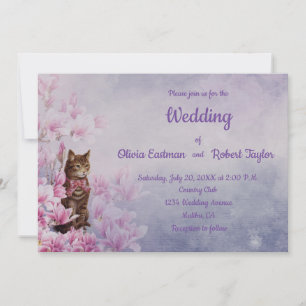 Invitación Magnolia rosa personalizada y boda de gato