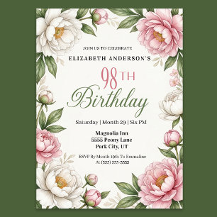 Invitación Magnolia Rosa Suave y Peonía Cumpleaños 98