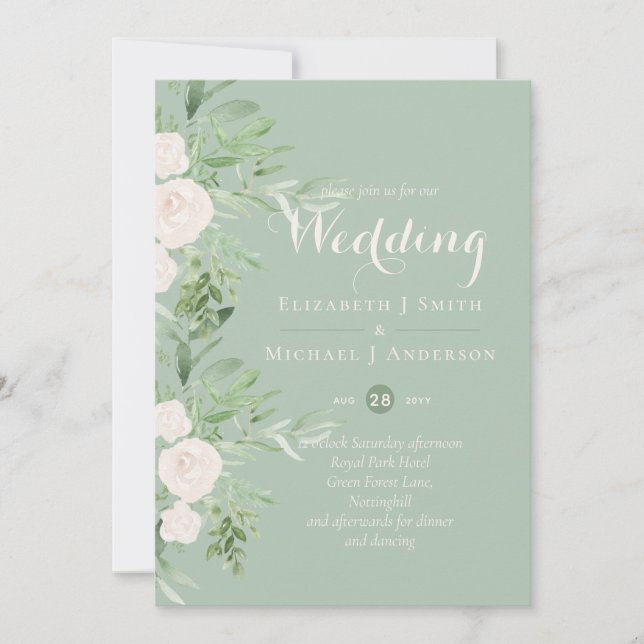 Invitación Magnolia Sage Green Floral Wedding (Anverso)