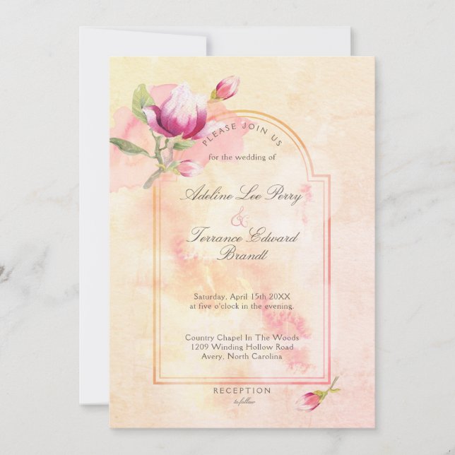 Invitación Magnolia Sunset Peach Watercolor (Anverso)