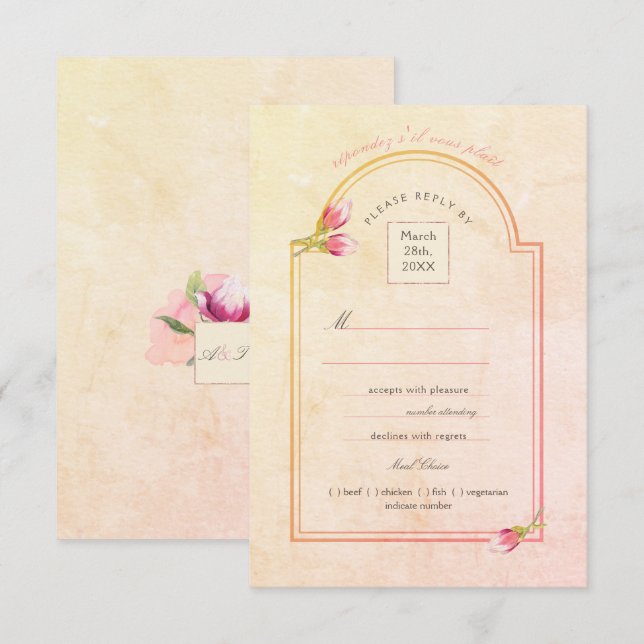 Invitación Magnolia Sunset Peach Watercolor RSVP (Anverso / Reverso)