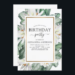 Invitación Magnolia Tropical Cualquier Edad Cumpleaños Floral<br><div class="desc">Flores de Magnolia Tropical con Palm de Verdor Floral y Relieve metalizado dorado Faux Invitaciones de Fiesta de Borde Geométrico o Verano de Cualquier Edad - incluye tipografía de escritura hermosa y elegante con flores botánicas tropicales modernas y vegetación para los especiales 13, 15, 16, 18, 30, 40, 50, 60,...</div>