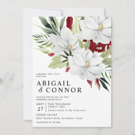 Invitación Magnolia tropical Verde Blanco Rojo
