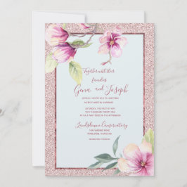 Invitación Magnolia Watercolor Crystal Pink Purpurina