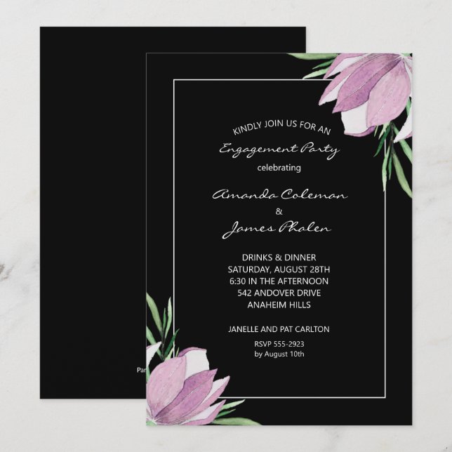 Invitación Magnolia Watercolor Engagement Party (Anverso / Reverso)