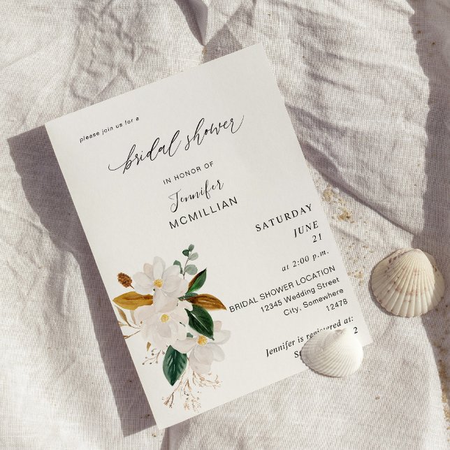 Invitación Magnolia White Floral Bridal Shower (Subido por el creador)