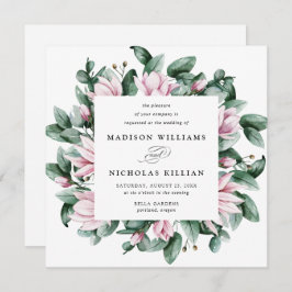 Invitación Magnolia y Eucalyptus | Boda cuadrado
