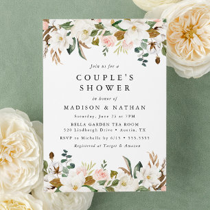 Invitación Magnolias acuarelas   Ducha de pareja floral