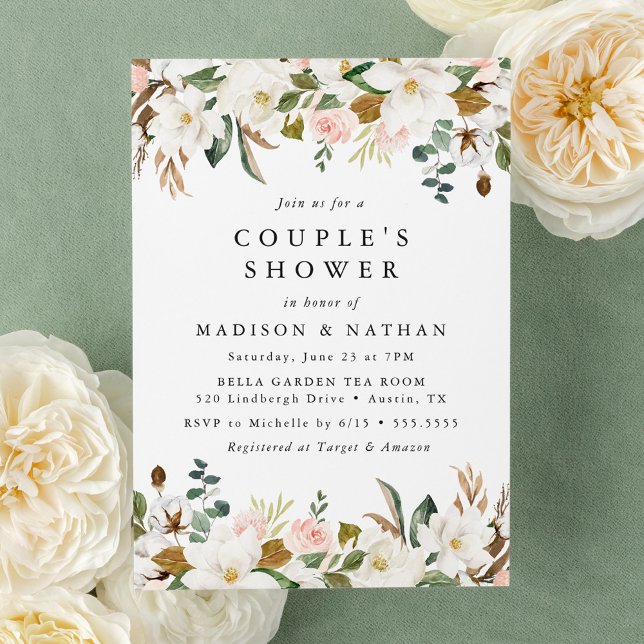 Invitación Magnolias acuarelas | Ducha de pareja floral (Subido por el creador)