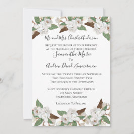 Invitación Magnolias Blancas Clásica Boda Formal Elegante