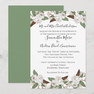 Invitación Magnolias Blancas Clásica Boda Formal Elegante