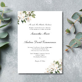 Invitación Magnolias Blancas Clásica Boda Formal Elegante