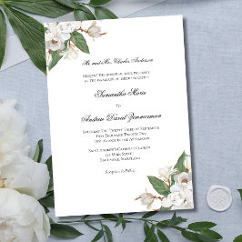 Invitación Magnolias Blancas Clásica Boda Formal Elegante