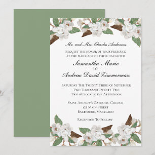 Invitación Magnolias Blancas Clásica De Boda Formal Elegante 