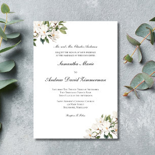 Invitación Magnolias Blancas Clásico Formal Elegante Boda