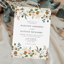 Invitación Magnolias blancas elegantes y Boda floral Rubor