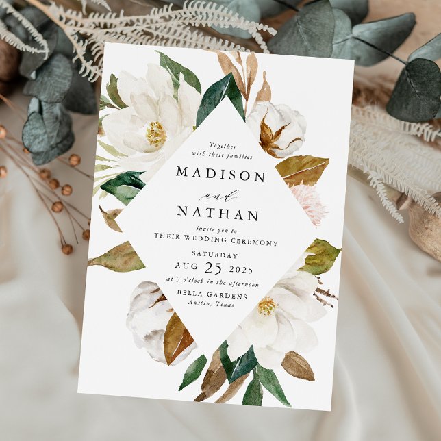 Invitación Magnolias blancas elegantes y Boda floral Rubor (Subido por el creador)