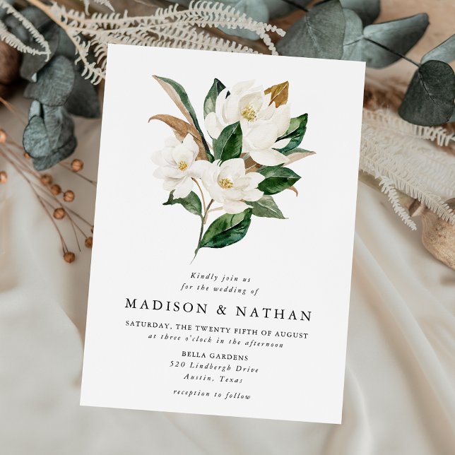 Invitación Magnolias blancas elegantes y Boda verde (Subido por el creador)