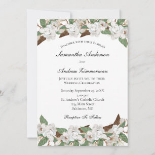 Invitación Magnolias Blancas Floral Formal Elegante Boda