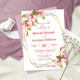 Invitación Magnolias con Relieve metalizado dorado falso encu