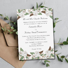 Invitación Magnolias Florales Blancas Boda Formal Elegante