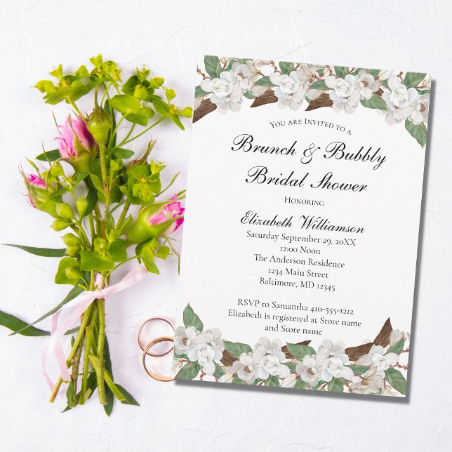 Invitación Magnolias Florales Blancas Elegante Ducha Bridal (Subido por el creador)