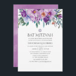 Invitación Magnolias moradas y Rosas Bat Mitzvah<br><div class="desc">Flores moradas en una invitación mitzvah murciélago pintada a mano diseñada para ser rápida y fácilmente personalizada para tu día especial.</div>