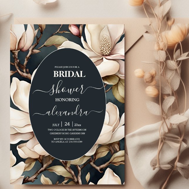 Invitación Magnolias rosadas elegantes y ducha de novia verde (Subido por el creador)
