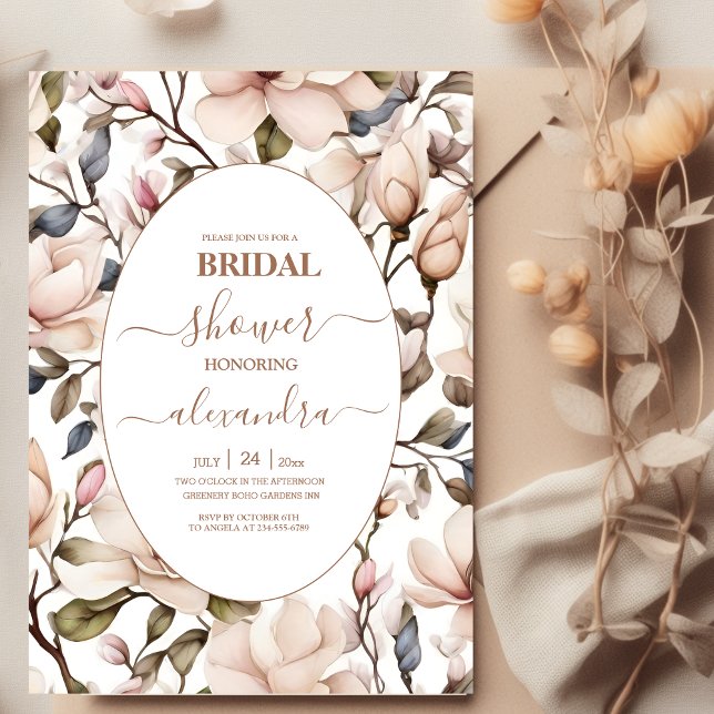 Invitación Magnolias rosadas elegantes y ducha de novia verde (Subido por el creador)