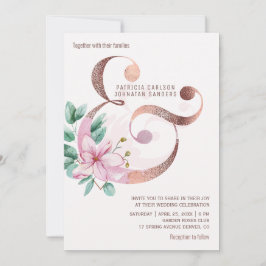 Invitación Magnolias rosadas rosa de oro y boda