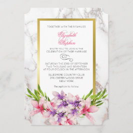 Invitación Magnolias rosadas y moradas en un Boda de la espal