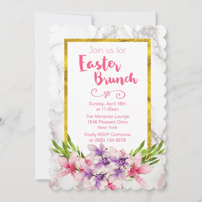 Invitación Magnolias rosadas y púrpura en brunch de Pascua en (Anverso)