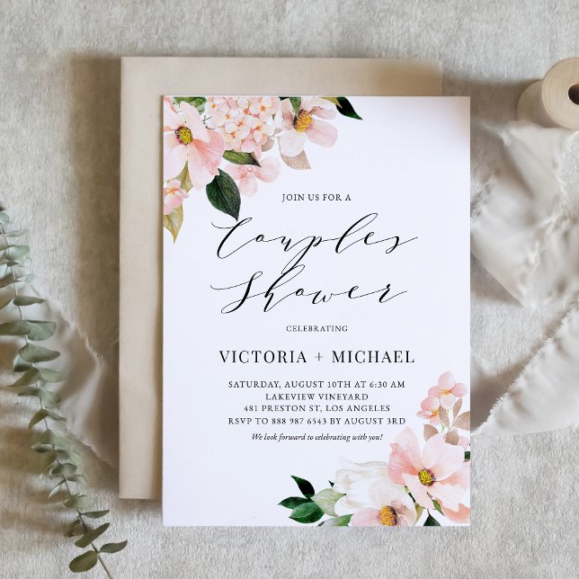 Invitación Magnolias rosas de Rubor y duchas de parejas de hi (Subido por el creador)