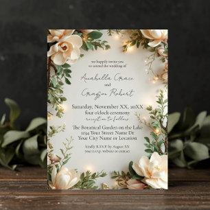 Invitación Magnolias y Luces Elegante Boda Floral