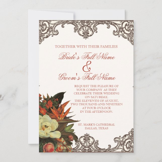 Invitación Magnolias y pájaro del paraíso - Boda personalizad (Anverso)