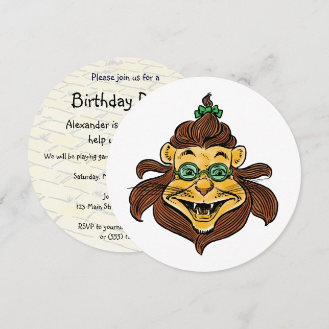 Invitación Mago de cosecha de león de Oz, fiesta de cumpleaño (Anverso / Reverso)