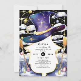 Invitación Mago mágico de diversión en sala cumpleaños