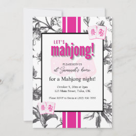 Invitación Mahjong Party Invitation, black pink toile, tiles
