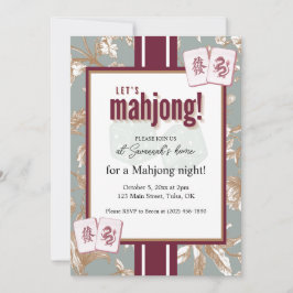 Invitación Mahjong Party Invitation, burgundy toile, tiles