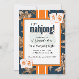 Invitación Mahjong Party Invitation, navy gold toile, tiles