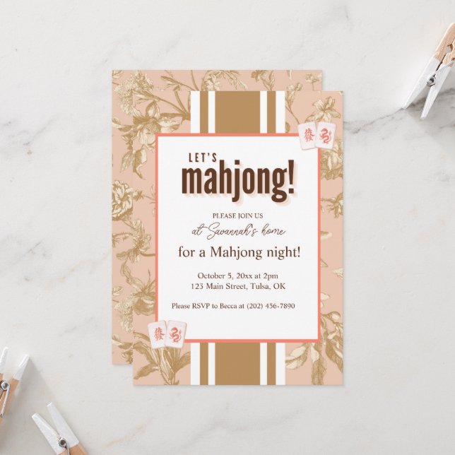 Invitación Mahjong Party Invitation, toile, mahjong tiles (Anverso/Reverso In Situ)