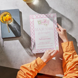 Invitación Mahjong Party Invites, Bamboo lettering, pink tile