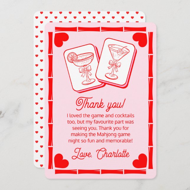 Invitación Mahjong Valentine's Cocktail Thank You Card (Anverso / Reverso)