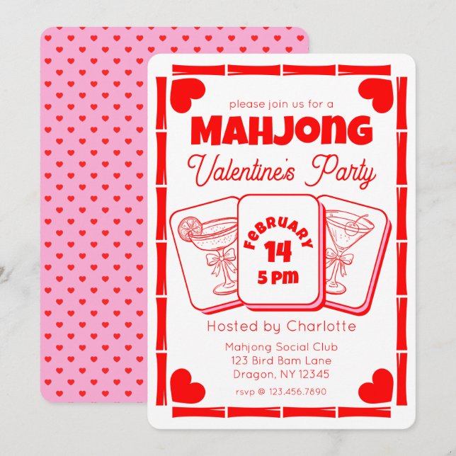 Invitación Mahjong Valentine's Party Invitation (Anverso / Reverso)