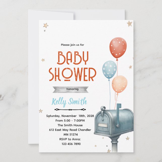 Invitación Mailbox boy baby shower invitation (Anverso)