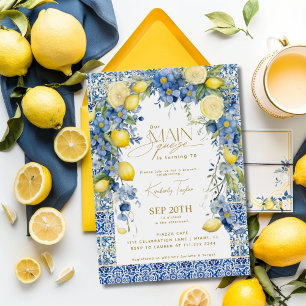 Invitación Main Squeeze Italia Limón Azul Baldosas Cumpleaños