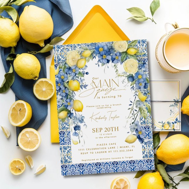 Invitación Main Squeeze Italia Limón Azul Baldosas Cumpleaños (Subido por el creador)